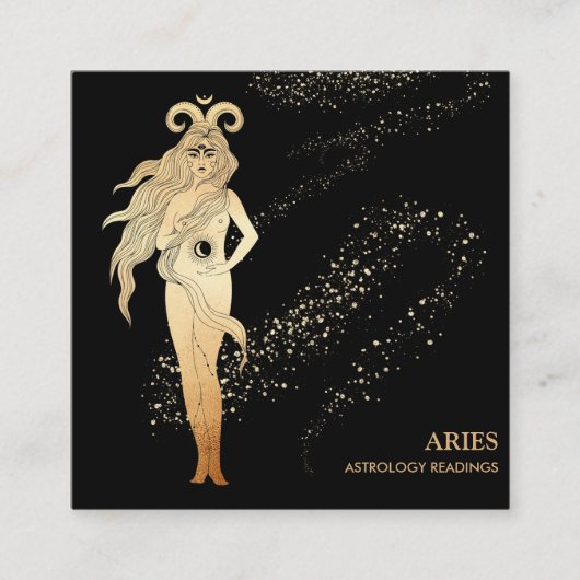 *~* ARIES Zodiac Astrology Reading Gold Black Vierkante Visitekaartje (Voorkant)