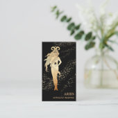 *~* ARIES Zodiac Astrology Reading Gold & Black Visitekaartje (Staand voorkant)