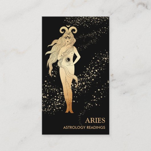 *~* ARIES Zodiac Astrology Reading Gold & Black Visitekaartje (Voorkant)