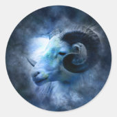 Aries Zodiac Astrology Sign Blue Ram Ronde Sticker (Voorkant)