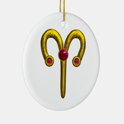 ARIES ZODIAC BIRTHDAY JEWEL Red Ruby Gold Keramisch Ornament (Rechts)