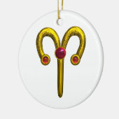 ARIES ZODIAC BIRTHDAY JEWEL Red Ruby Gold Keramisch Ornament (Links)
