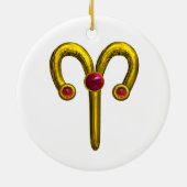 ARIES ZODIAC BIRTHDAY JEWEL Red Ruby Gold Keramisch Ornament (Achterkant)