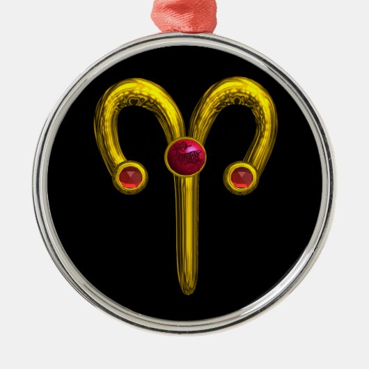 ARIES ZODIAC BIRTHDAY JEWEL Red Ruby Gold Metalen Ornament (Voorkant)