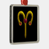 ARIES ZODIAC BIRTHDAY JEWEL Red Ruby Gold Metalen Ornament (Rechts)