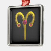 ARIES ZODIAC BIRTHDAY JEWEL Red Ruby Gold Metalen Ornament (Links)