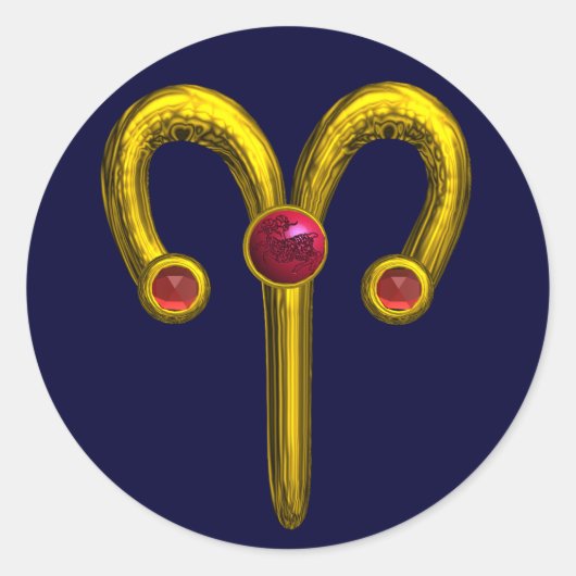 ARIES ZODIAC BIRTHDAY JEWEL RONDE STICKER (Voorkant)