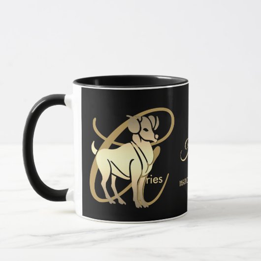 Aries ♈ Zodiac Birthday Sign/Black en Gold Mok (Links)