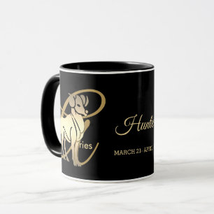 Aries ♈ Zodiac Birthday Sign/Black en Gold Mok