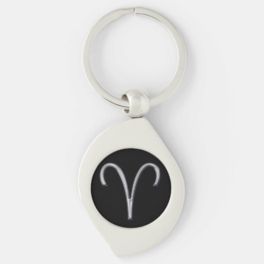 Aries Zodiac-Black met Silver Horoscope Sign Sleutelhanger (Voorkant)