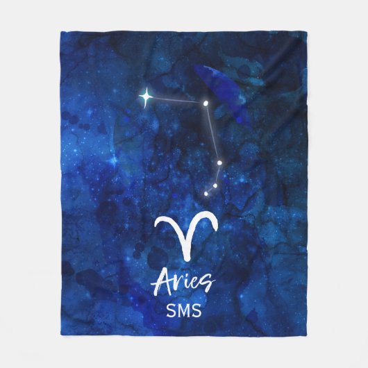 Aries Zodiac Constellation Blue Galaxy Monogram Fleece Deken (Voorkant)