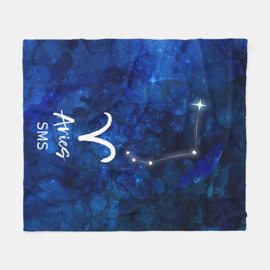 Aries Zodiac Constellation Blue Galaxy Monogram Fleece Deken (Voorkant (Horizontaal))