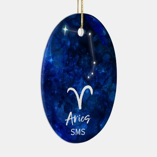 Aries Zodiac Constellation Blue Galaxy Monogram Keramisch Ornament (Rechts)