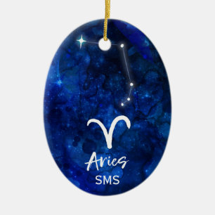 Aries Zodiac Constellation Blue Galaxy Monogram Keramisch Ornament