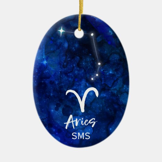 Aries Zodiac Constellation Blue Galaxy Monogram Keramisch Ornament (Voorkant)