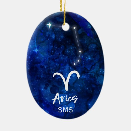 Aries Zodiac Constellation Blue Galaxy Monogram Keramisch Ornament (Achterkant)