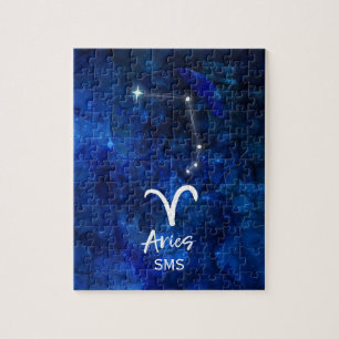 Aries Zodiac Constellation Blue Galaxy Monogram Legpuzzel