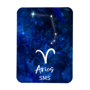Aries Zodiac Constellation Blue Galaxy Monogram Magneet