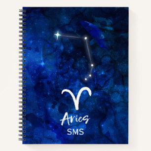 Aries Zodiac Constellation Blue Galaxy Monogram Notitieboek