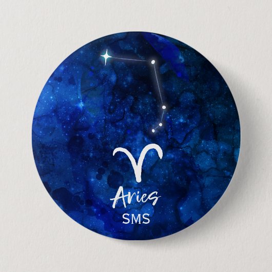 Aries Zodiac Constellation Blue Galaxy Monogram Ronde Button 7,6 Cm (Voorkant)