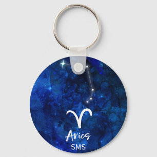 Aries Zodiac Constellation Blue Galaxy Monogram Sleutelhanger