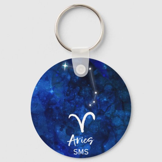 Aries Zodiac Constellation Blue Galaxy Monogram Sleutelhanger (Voorkant)