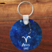 Aries Zodiac Constellation Blue Galaxy Monogram Sleutelhanger (Voorkant)
