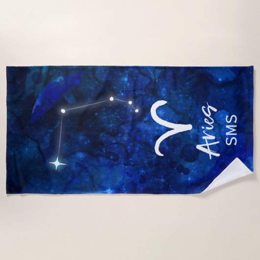 Aries Zodiac Constellation Blue Galaxy Monogram Strandlaken (Voorkant)
