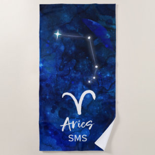 Aries Zodiac Constellation Blue Galaxy Monogram Strandlaken