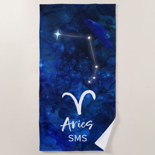 Aries Zodiac Constellation Blue Galaxy Monogram Strandlaken (Voorkant)