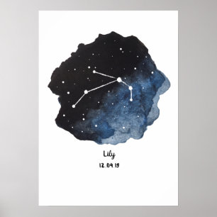 Aries Zodiac Constellation Waterverf Poster