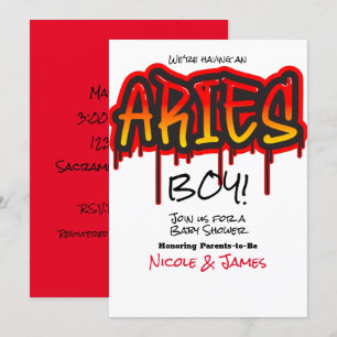 ARIES Zodiac Fire Sign Red Baby shower Kaart