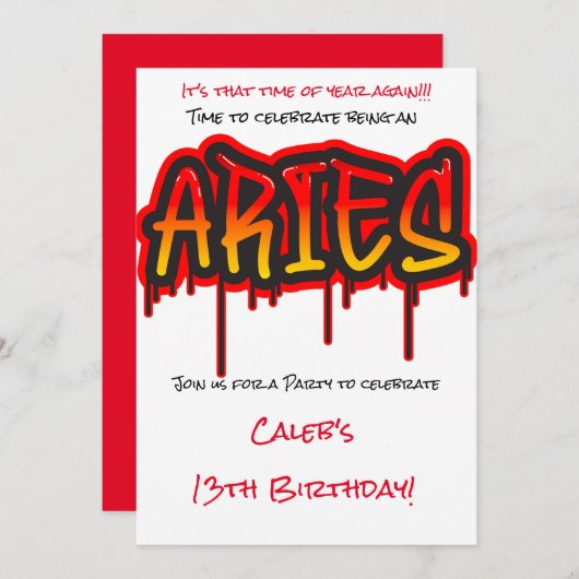 ARIES Zodiac Fire Sign Red Birthday Party Kaart (Voorkant / Achterkant)