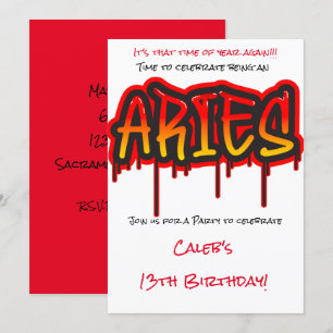 ARIES Zodiac Fire Sign Red Birthday Party Kaart