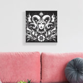 Aries Zodiac Goddess with Ram Horns – Mystical Canvas Afdruk (Insitu (Woonkamer))