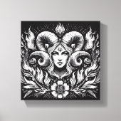 Aries Zodiac Goddess with Ram Horns – Mystical Canvas Afdruk (Voorkant)