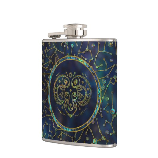 Aries Zodiac Gold Abalone op Constellation Heupfles (Links)