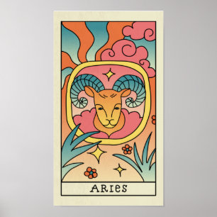 Aries Zodiac Sign Abstract Art Vintage Poster