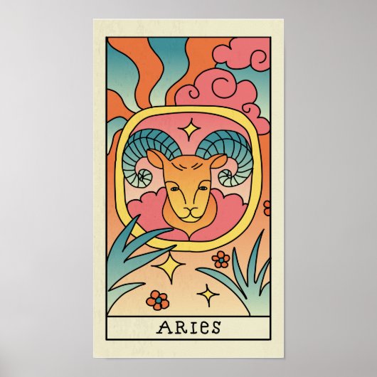 Aries Zodiac Sign Abstract Art Vintage Poster (Voorkant)
