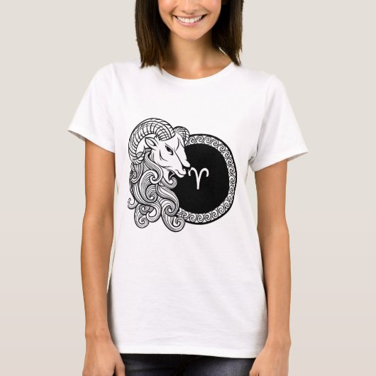 Aries Zodiac Sign Basic Black and White Art T-shirt (Voorkant)