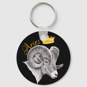 Aries Zodiac Sign Bighorn Ram and Crown Animal Art Sleutelhanger