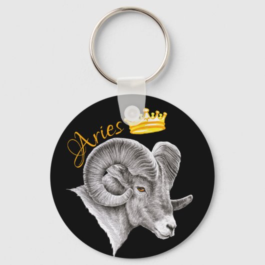 Aries Zodiac Sign Bighorn Ram and Crown Animal Art Sleutelhanger (Voorkant)