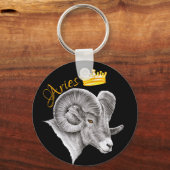 Aries Zodiac Sign Bighorn Ram and Crown Animal Art Sleutelhanger (Voorkant)