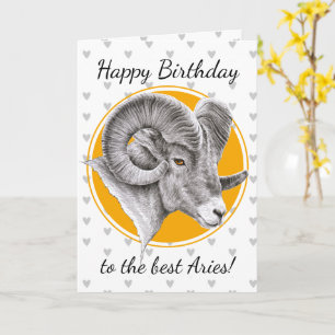 Aries Zodiac sign Bighorn Ram Animal art Birthday Kaart