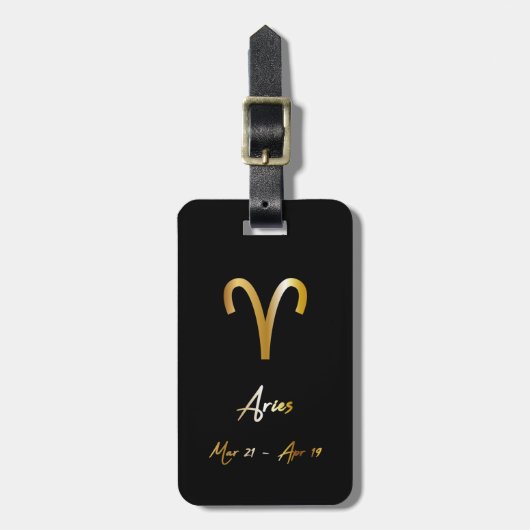 Aries Zodiac Sign Black & Gold Bagagelabel (Voorkant verticaal)