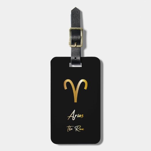 Aries Zodiac Sign Black & Gold Bagagelabel (Voorkant verticaal)