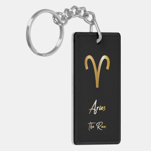 Aries Zodiac Sign, Black & Gold Sleutelhanger (Voorkant Links)