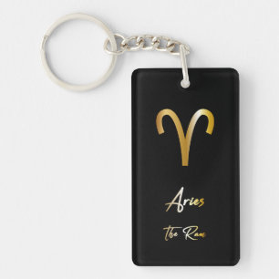 Aries Zodiac Sign, Black & Gold Sleutelhanger