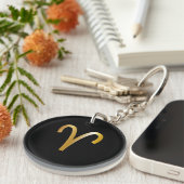 Aries Zodiac Sign, Black & Gold Sleutelhanger (Voorkant Rechts)