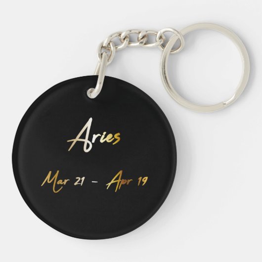 Aries Zodiac Sign, Black & Gold Sleutelhanger (Achterkant)